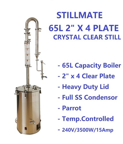 StillMate 65L Crystal Clear 2"x4 Plate Still Make Moonshine Gin Whisky Bourbon