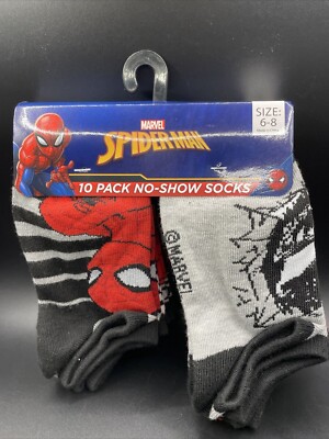 MARVEL SPIDERMAN KIDS NO SHOW SPIDERMAN SOCKS 10 PACK SIZE 6-8