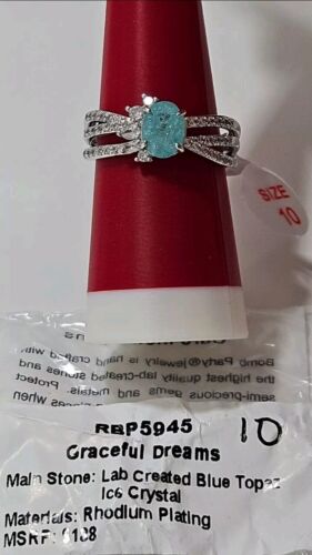 BP "Graceful Dreams" RBP5945 Blue Topaz Ice Crystal On Rhodium Size 10