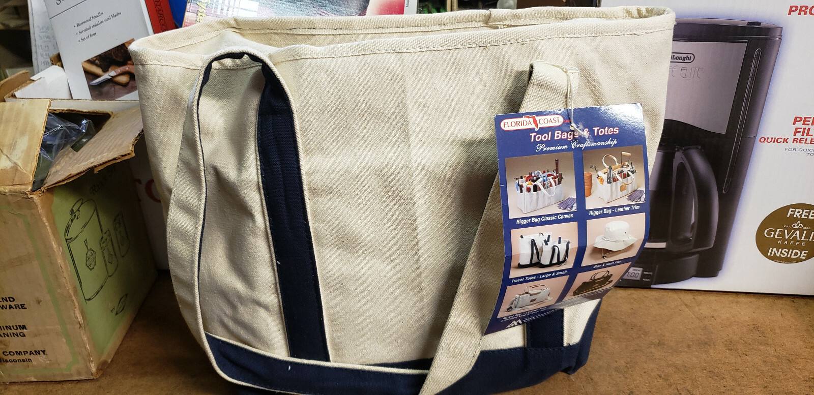 Natural and blue Canvas Water Resistant Contractor Tote Bag Florida Coast NOS eBay