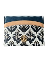 Tory Burch Robinson Navy  Tan Leather Printed Card Case Wallet