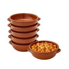 6 Tegamini In Coccio Ceramica Terracotta 15x5 cm con Manici per Forno