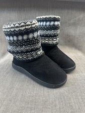 Muk Luks Raquel Womens Medium 7-8 Slipper Black Fair Isle Faux Fur Lined Bootie