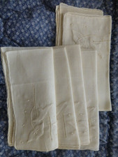 vtg 6 Linen handkerchiefs applique embroidered flower ivory