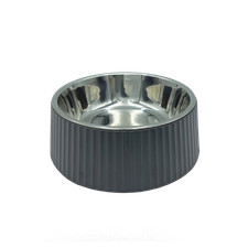 Baxter Bone Medium Charcoal Melamine Ribbed Pet Bowl