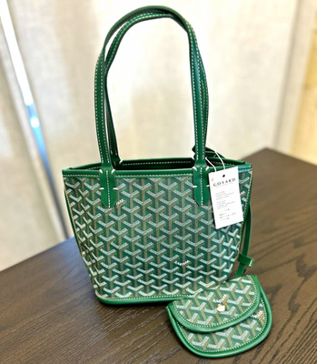 Goyard Women s Small Green Goyardine Rectangle Tote Open Top + Coin Purse