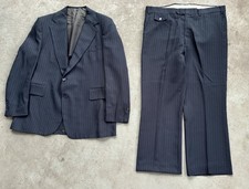 VTG 70s Navy Pinstripe Men  s 2pc Flared Suit 44R 40x29 Talon Union USA 10.5  Leg