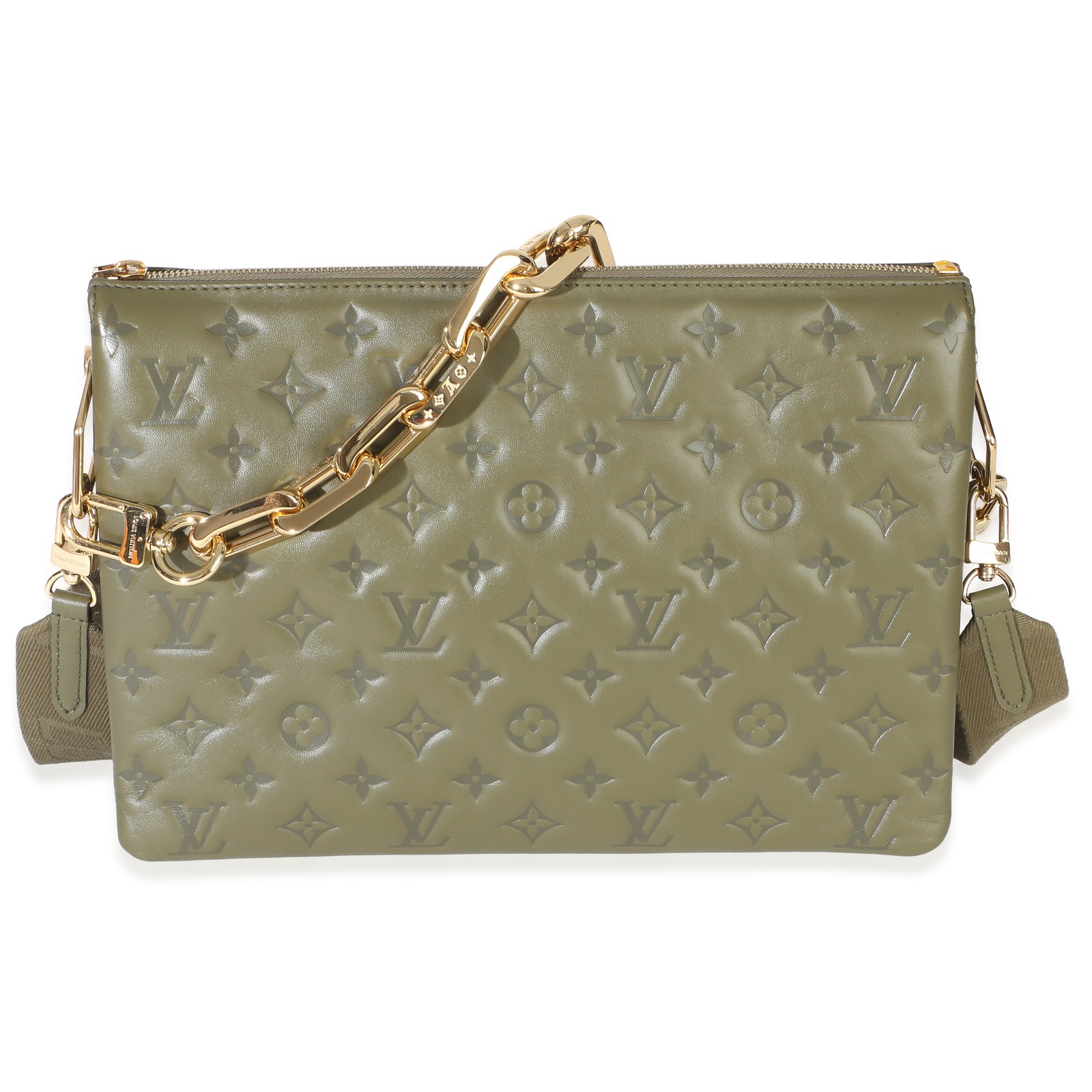 Louis Vuitton Olive Monogram Embossed Lambskin Coussin MM