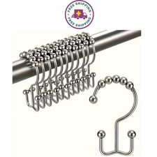 Double Sided Side Roller Glide Shower Curtain Ring Hooks 12 pack Chrome Finish