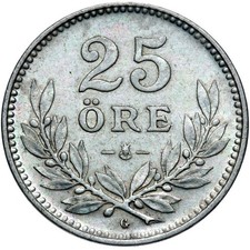 Sweden - Gustav V. - Coin - 25 Ore 1936 G - Silver - CONDITION!
