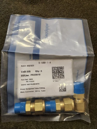 (Qty.3) Swagelok B-600-1-4 Brass 3/8” Male Connector Tube Fittings New