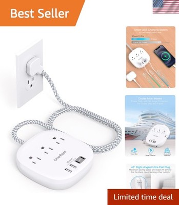 Compact 6ft Extension Cord with 3 Outlets and USB Ports - Travel Essentials