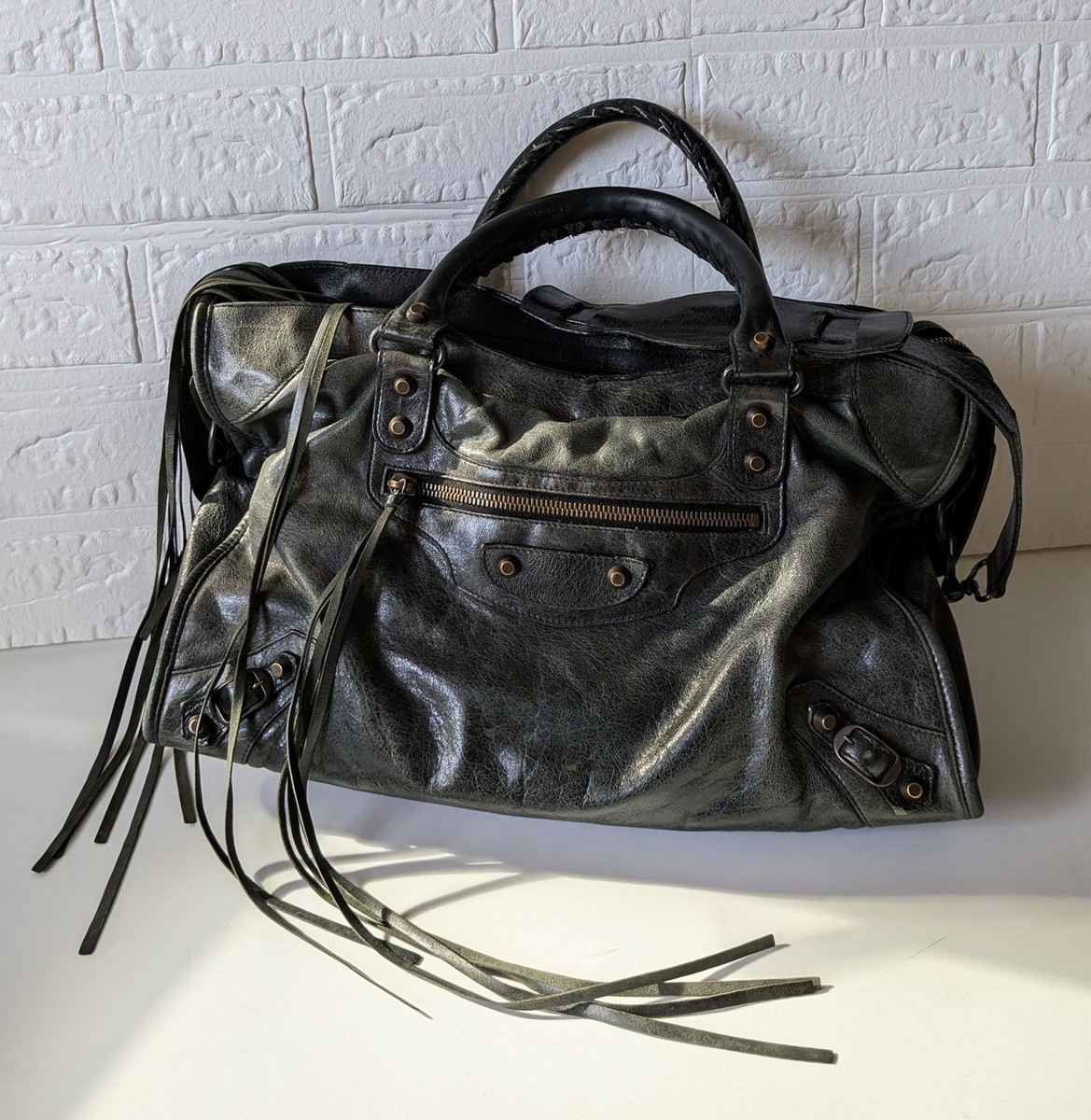 Balenciaga The City Handbag Shoulder Black Leather w Strap
