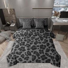 Cheetah Print 7 Pieces Bedding Set,Leopard Printed Bed in a Queen Grey Black