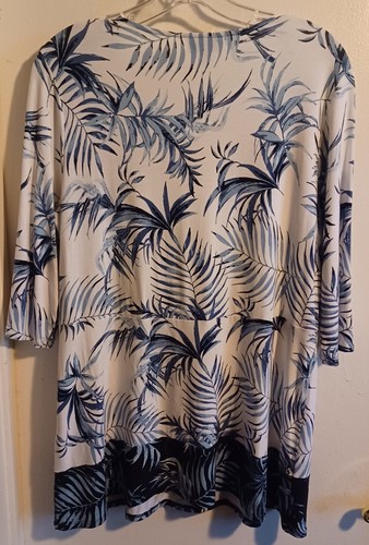 J. Jill Top Donna Taglia Media Tropical Palm Camicia Tunica Resort 3/4 Slv Blu Wht - Foto 3 di 8