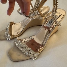 Badgley Mischka Jenna Embellished Wedge Sandals, 6.5