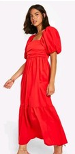 Ladies Stylish  Red Puff Sleeve Mid Length Dress Size 12