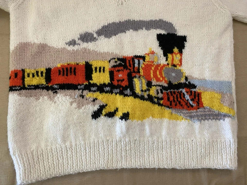 Único Suéter Vintage Tejido a Mano Locomotora de Vapor Tren Cuello en V Unisex M Foto 2 de 4