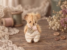 OOAK Miniature Teddy Bear 2.76" Handmade Mohair Artist Bear Butterfly Collectibl