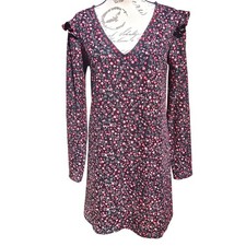 Mango MNG NWT Floral Ruffle Shoulder V-Neck Mini Dress Black Red Size Medium