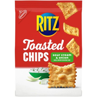 (3 pack) RITZ Toasted Chips Sour Cream and Onion Crackers, Party Snacks, 8.1 oz