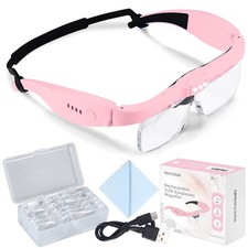 Rechargeable Magnifying Headset with Light 5 Lenses 0.75X-4X for Crafts Hobby