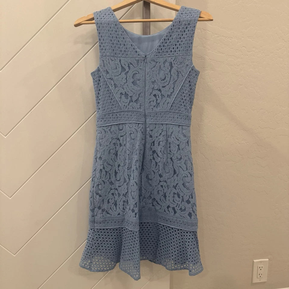Antonio Melani Dress 4 Light Baby Blue Lace Sheath Sleeveless Flounce Hem Spring - Image 3 of 4
