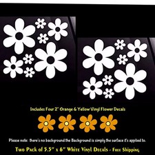 Groovy Daisy Flowers Two 6" White Vinyl Decals Car Truck Windows Tablet Mugs