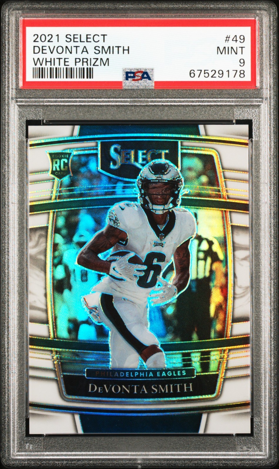 2021 PANINI SELECT DEVONTA SMITH WHITE PRIZM /35 CONCOURSE #49 RC PSA 9 LOW POP