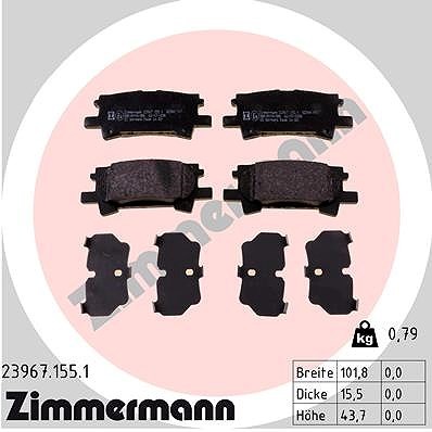 Zimmermann Bremsbelagsatz, Scheibenbremse Hinterachse FüR Lexus-image