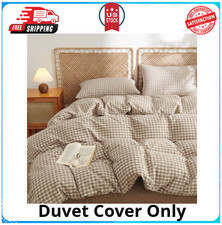 Gingham Duvet Cover Queen Size 100 Washed Cotton Brown Tan Plaid Checkered C...