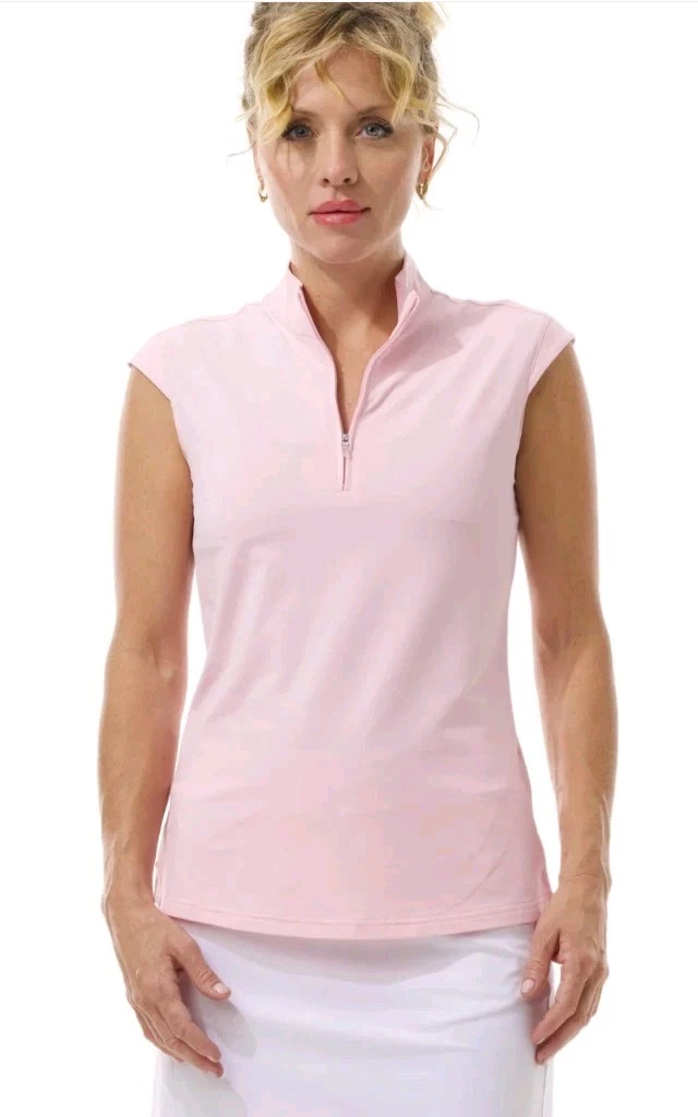 San Soleil Women Golf White 1/4 Zip UPF 50 Tank Top size XS Ballet Pink