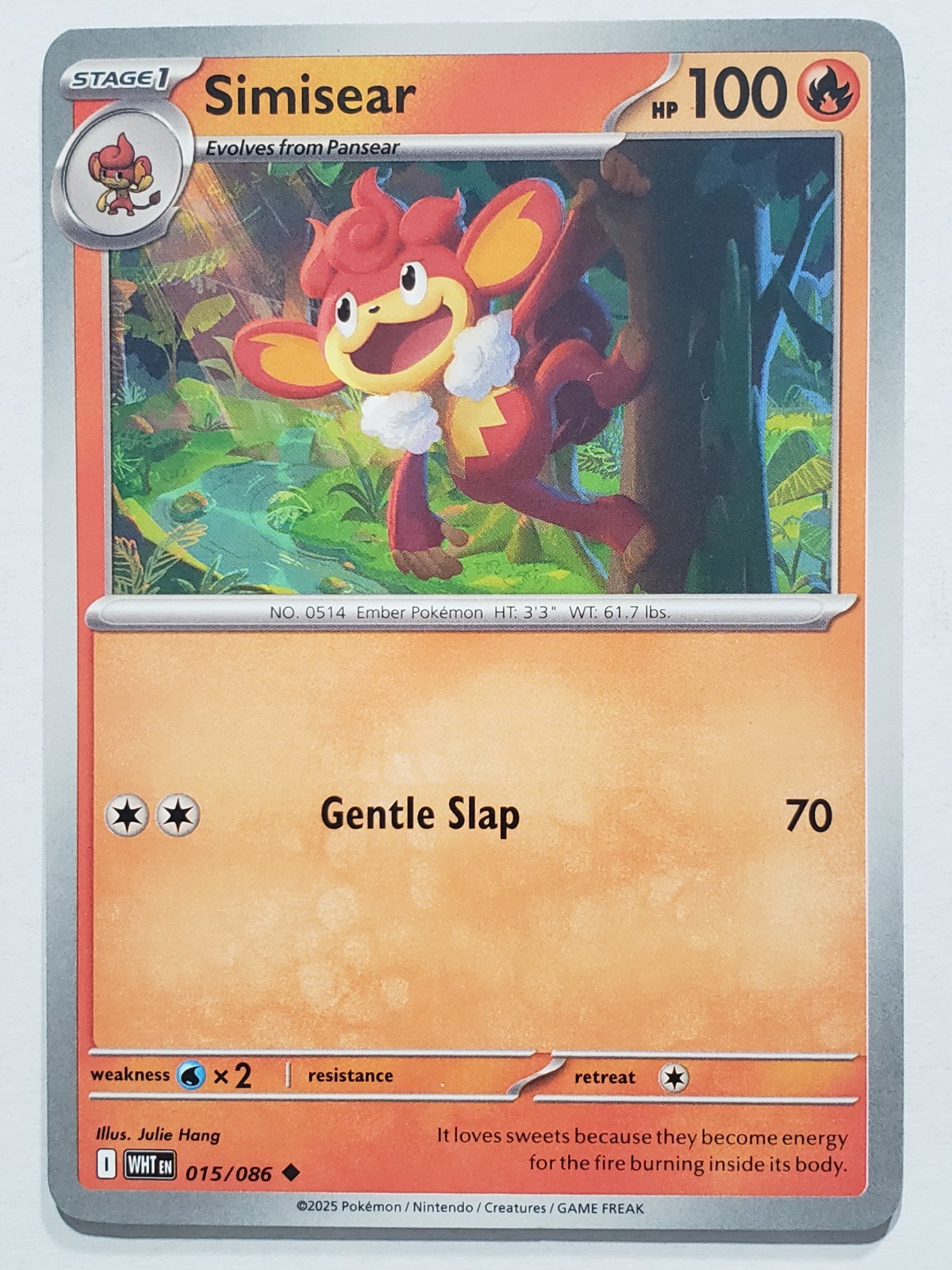 Simisear 015/086 NM / M - White Flare Pokemon Card - Julie Hang Art