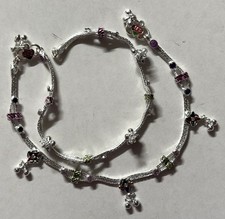 PAIR STERLING SILVER payal pink purple meena enamel BELL ANKLET BOLLYWOOD INDIA