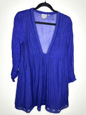 Vanessa Virginia Tunic Dress Womens Size 4 Lace Boho Anthropologie Blue Deep V