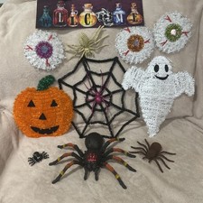 Halloween Decorations Lot Spiders Tinsel Spider Web Ghost Pumpkin Eyes DoorSign