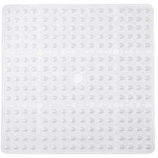 Large Square Shower Mat 27x27, Clear, Non Slip, Strong Suction, Drain