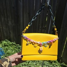 Tory Burch Robinson Yellow Saffiano Leather Resin Chain Shoulder Bag Turnlock