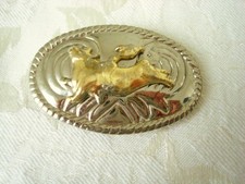 Vintage Silver Tone Gold Tone Bull Rider Belt Buckle 1 3/4 x 2 3/4 In. KJ