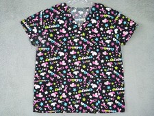 Wear For Care Large Black Medical V-Neck Pockets Scrub Top