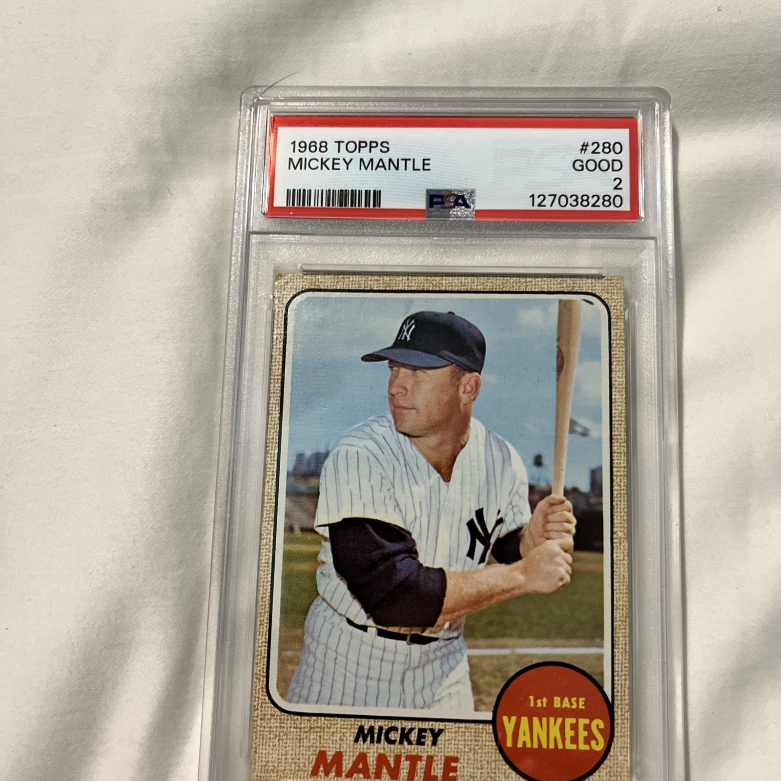1968 Topps - Mickey Mantle #280, N.Y.Yankees, HOF, Card #280, PSA Graded,  Good view 6