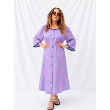 Vintage 1970s Lorraine Floral Satin Robe Housecoat Purple Teal