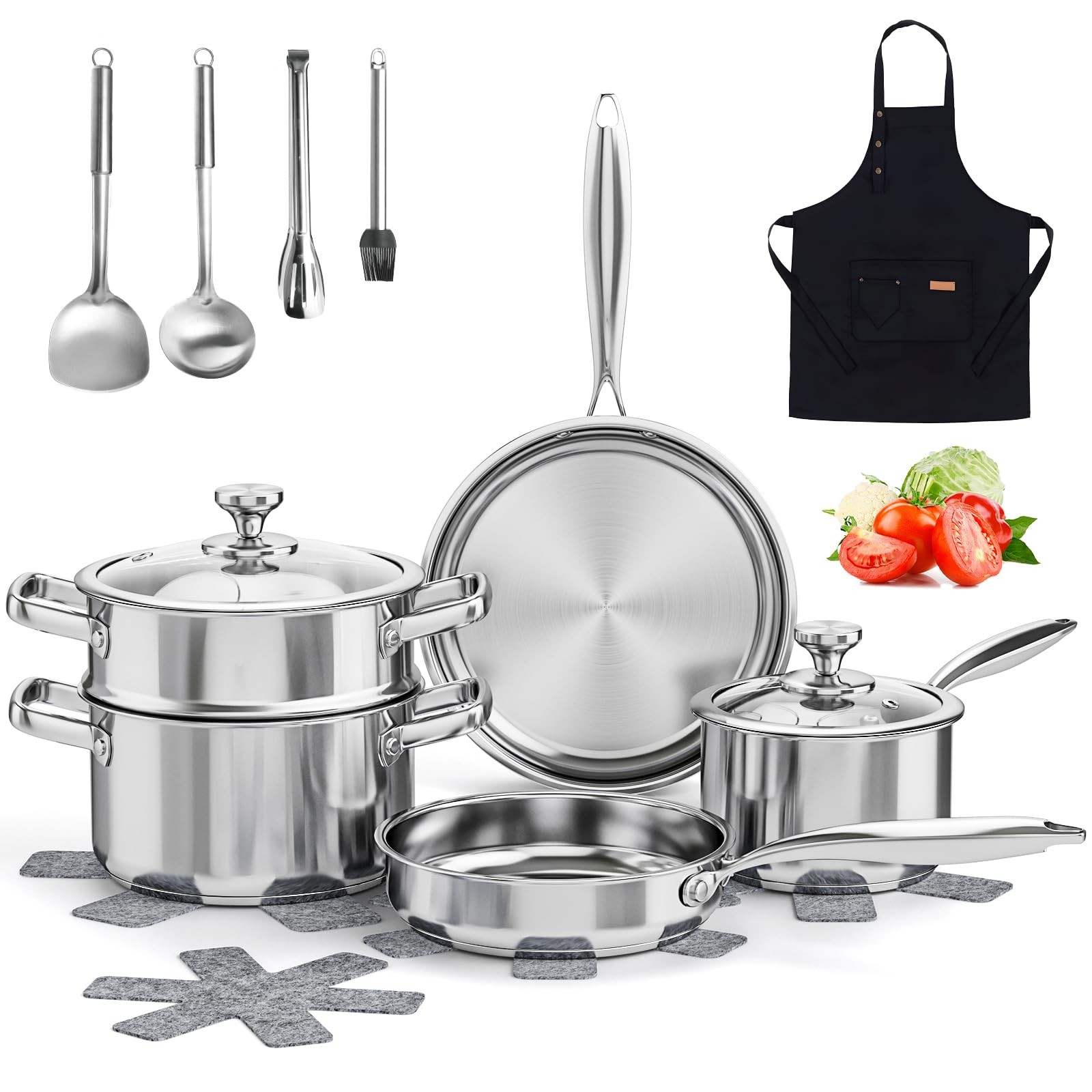 16-Piece Stainless Steel Cookware Set – Non-Toxic Pots and Pans for Your Kitchen