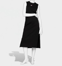 Tommy Jeans Women's Black Cotton Logo-Badge Midi Tank Dress Size M