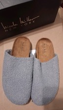 Nicole Miller Bondy Grey Women's Faux Fur Slippers Size 8 Flat Heel