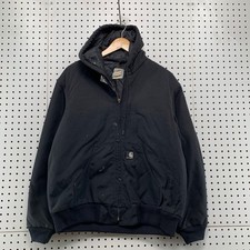 Vintage Carhartt Canvas Jacket Mens Small Black Quilted Lined Hooded Zip Work