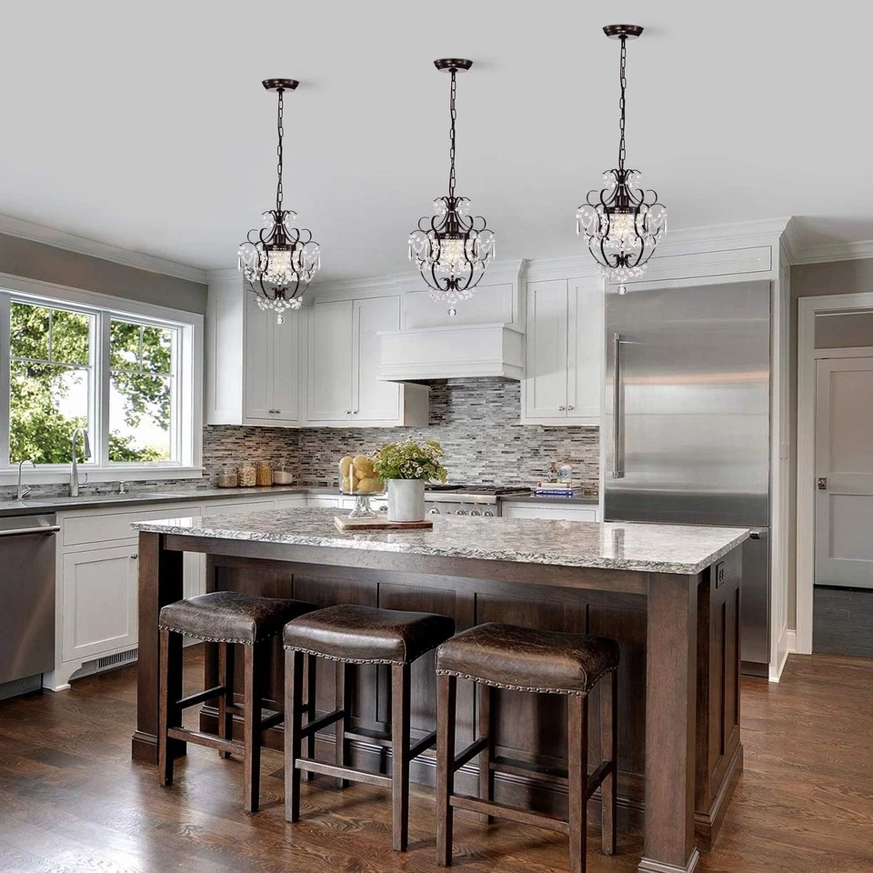 Lámpara de araña de cristal de bronce pequeña vintage 1 luz regulable accesorio de techo interior Foto 4 de 4