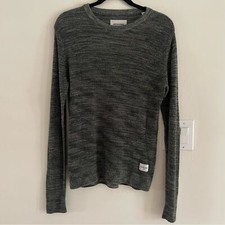 Jack  Jones Long Sleeve Black Grey Crewneck Pullover Sweater Mens Medium