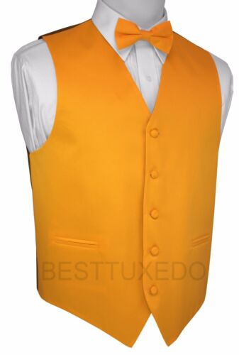 Men's Solid Satin Tuxedo Vest, Bow-Tie & Hankie Set. Formal Casual Wedding Prom - Picture 16 of 29