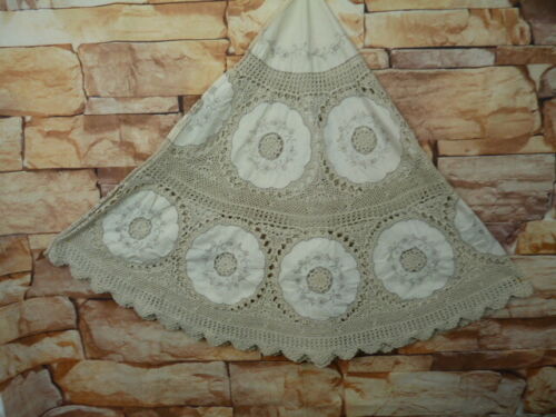 "Mantel de ganchillo redondo vintage 66"" bordado a mano" - Imagen 2 de 6